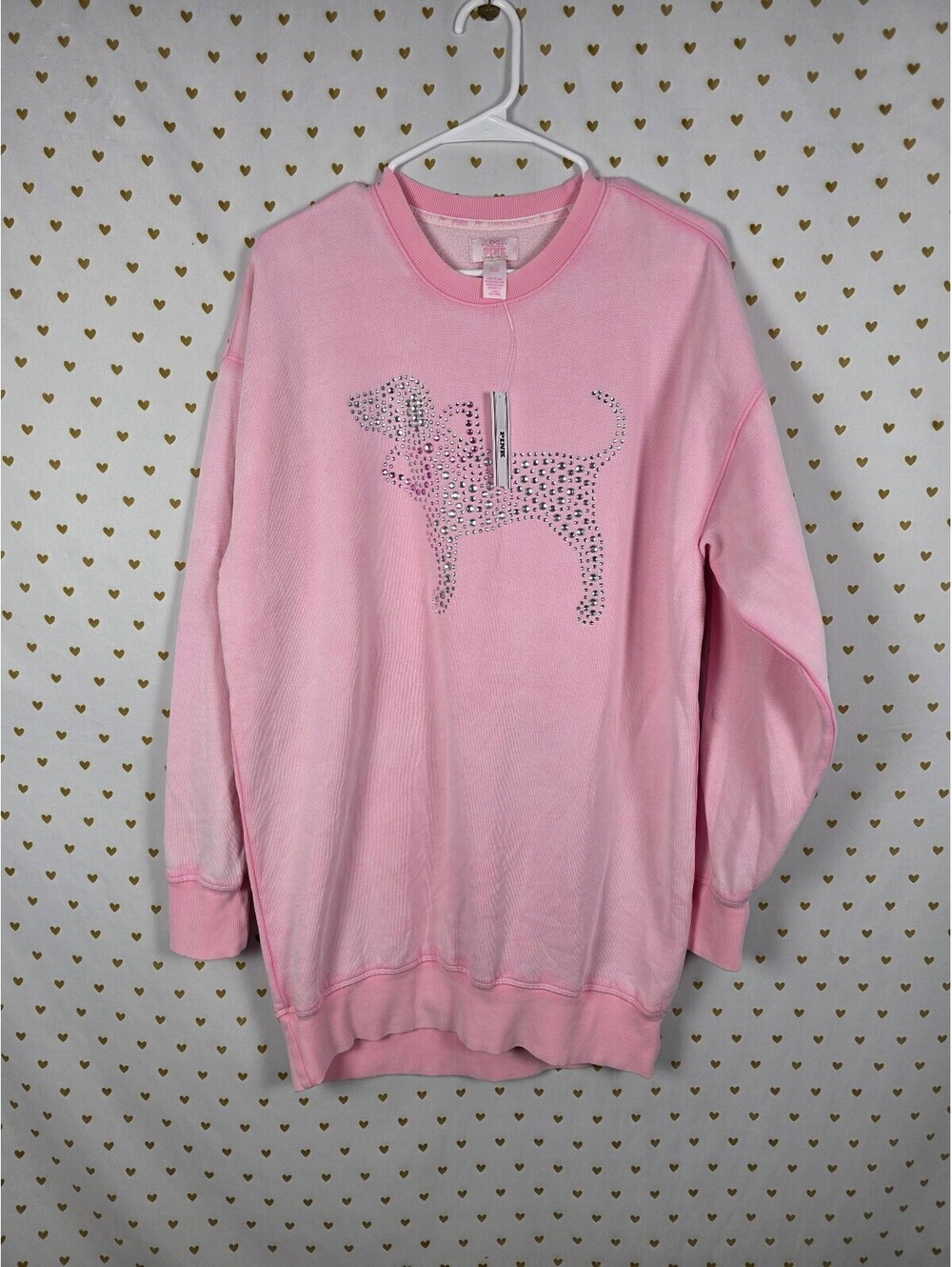 PINK x LoveShackFancy Rhinestone Dog Sweatshirt Dress Pink NWT S BLING